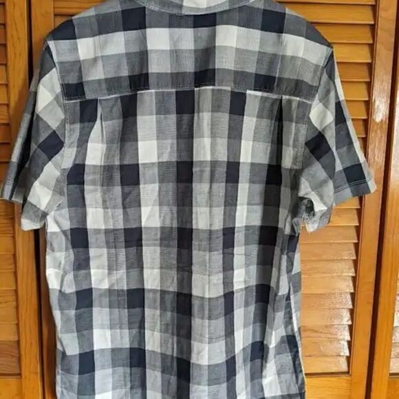 NORTH FACE Men's Short Sleeve Button Front Navy Plaid Dress Shirt Casual Work - Picture 2 of 2